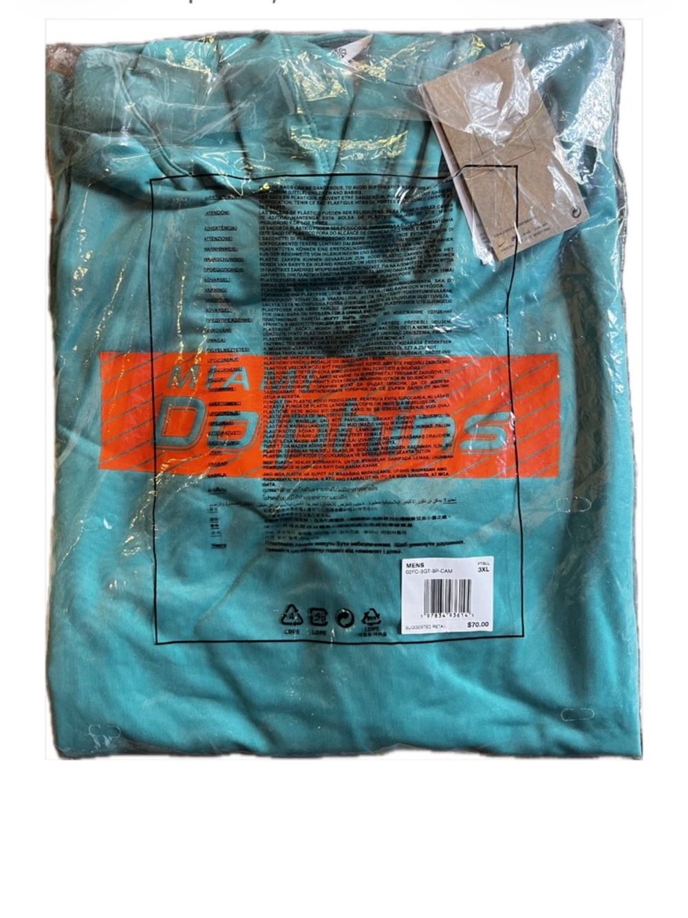 Nike Men's Teal Graphic Dolphins Tee with Orange Chest Print
